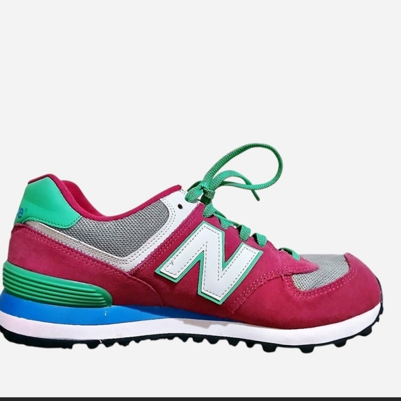 New Balance 574 Classic Sneakers Running Shoes Pink Green Blue Suede Size 10 - Picture 4 of 8